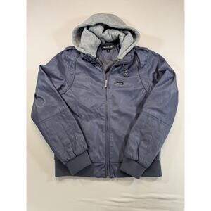 Members Only Hooded Faux Leather Bomber Jacket Blue Gray Size 18 Women’s